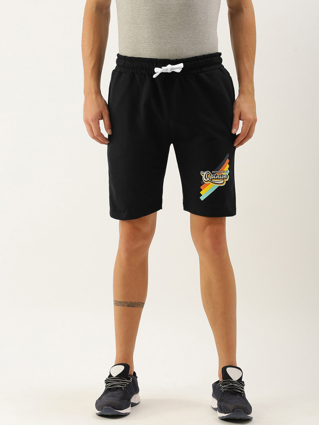 Men Black Typography Printed Mid-Rise Regular Shorts