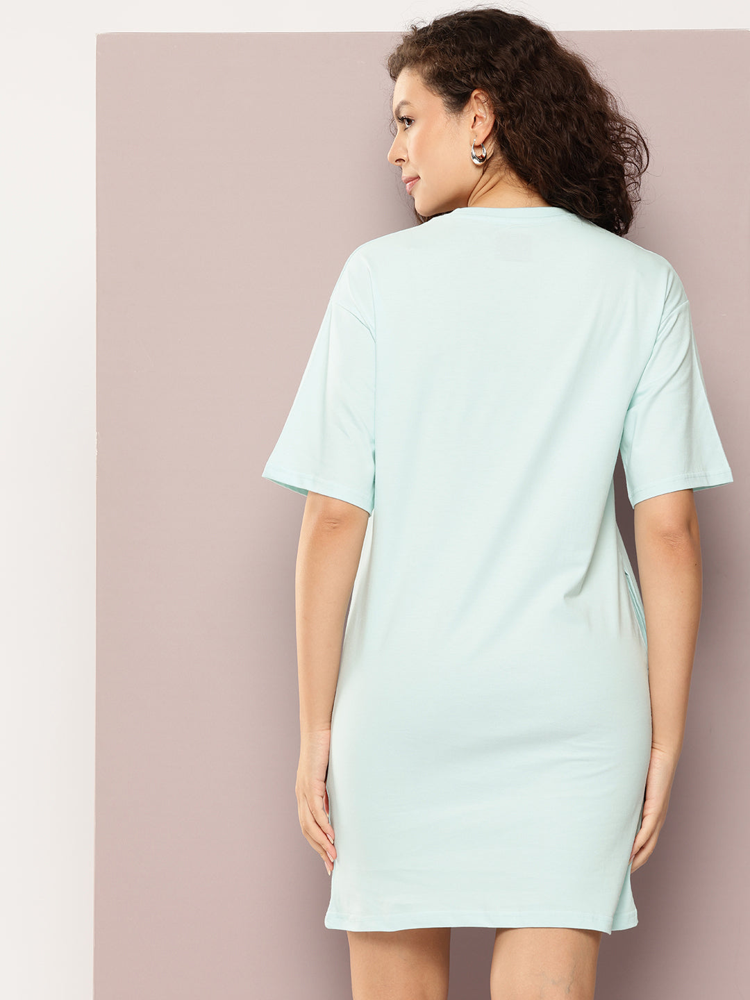 Womens Oversized Short Sleeves Printed Tshirt Dress