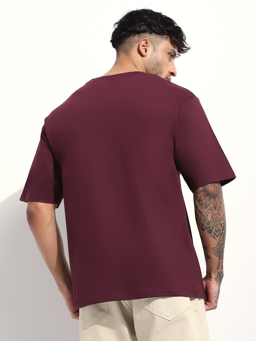 Mens Half Sleeve Round Neck Embroidered Oversized Fit Tshirts