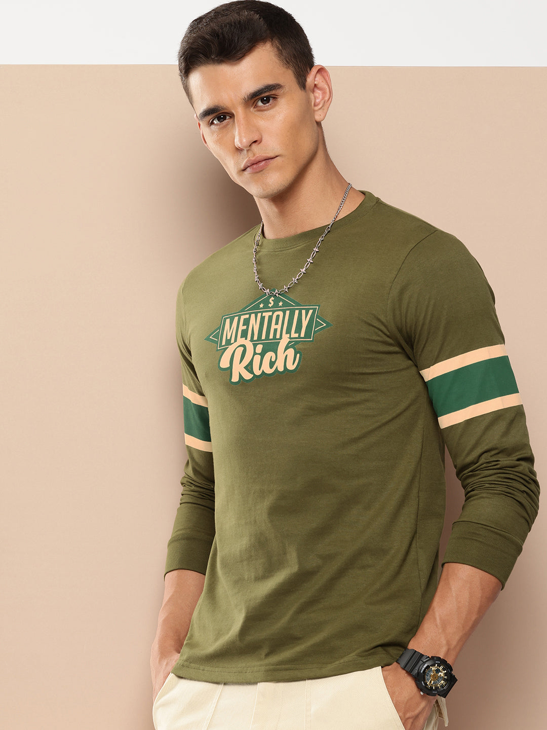 Mens Full Sleeve Round Neck Printed Regular Fit Tshirts
