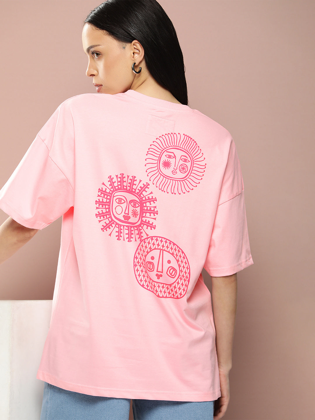 Womens Half Sleeve Drop Shoulder Printed Oversized Fit T-Shirts
