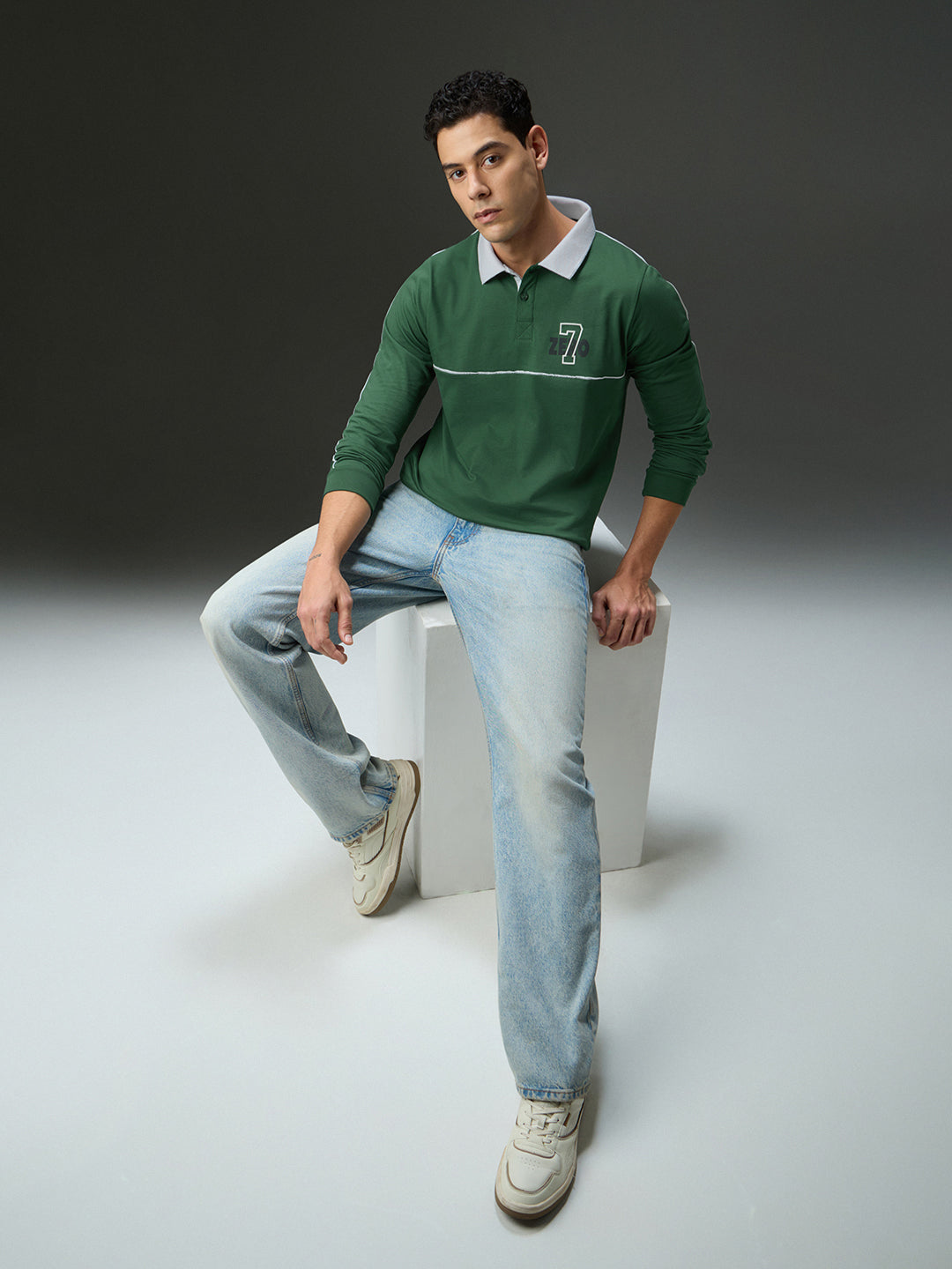 Mens Long Sleeve Printed Regular Fit Polo Tshirt