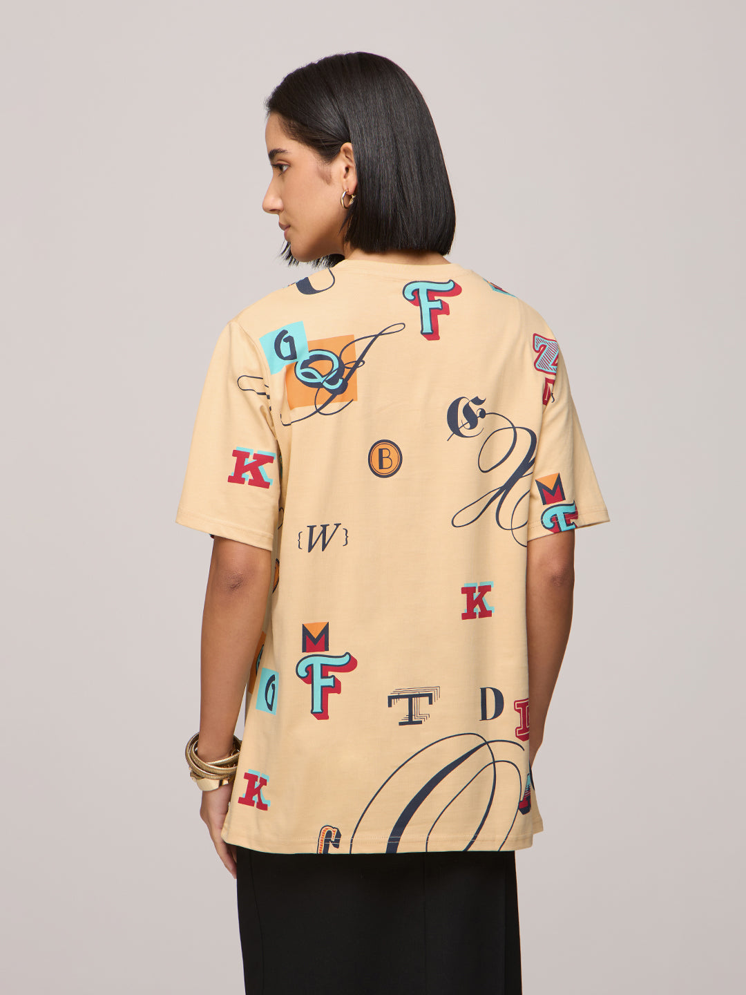 Womens Printed Oversized Fit Cotton T-Shirt