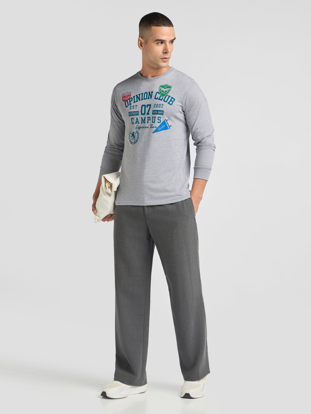 Mens Printed Regular Fit Full Sleeve Round Neck Tshirt