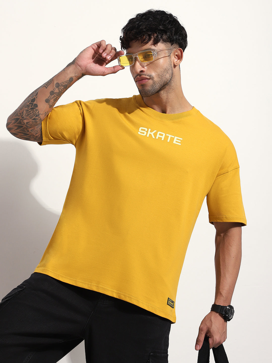 Mens Half Sleeve Drop Shoulder Printed Oversized Fit T-Shirts