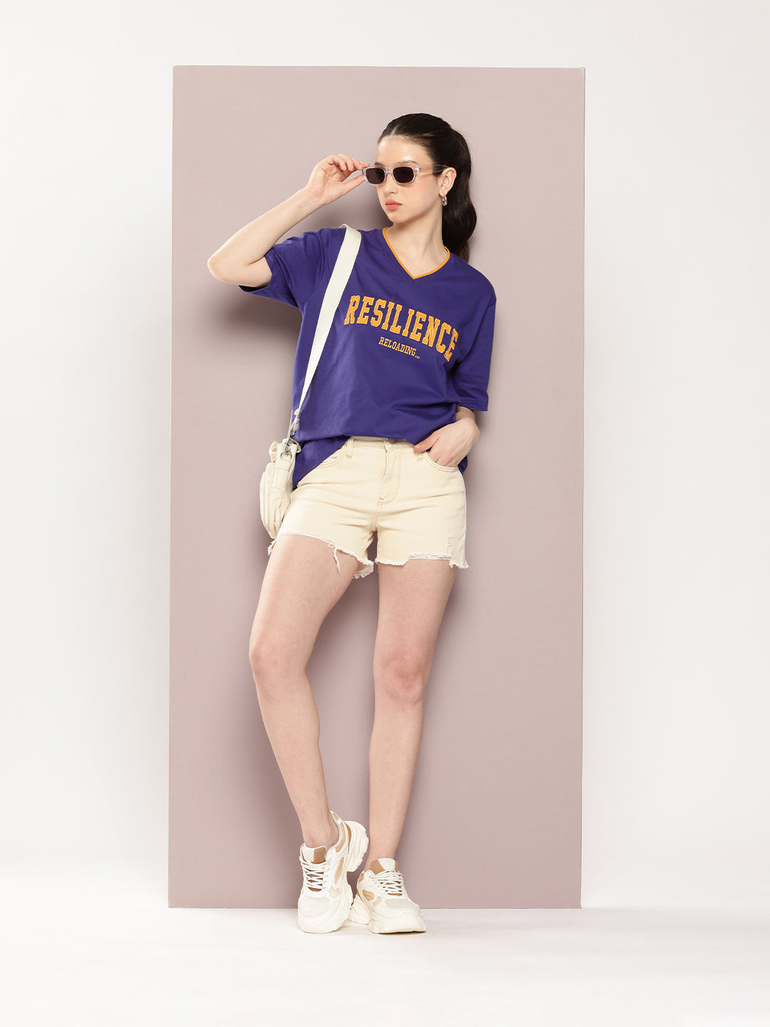 Womens Half Sleeve V-Neck Printed Oversized Fit Tshirts
