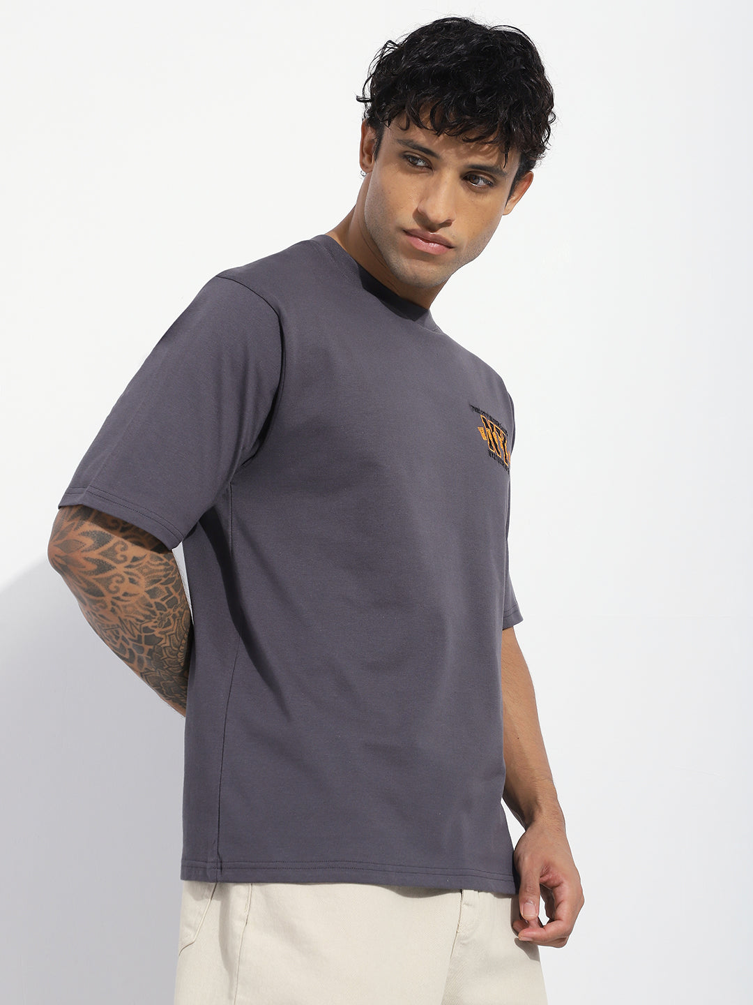 Mens Half Sleeve Round Neck Embroidered Oversized Fit Tshirts