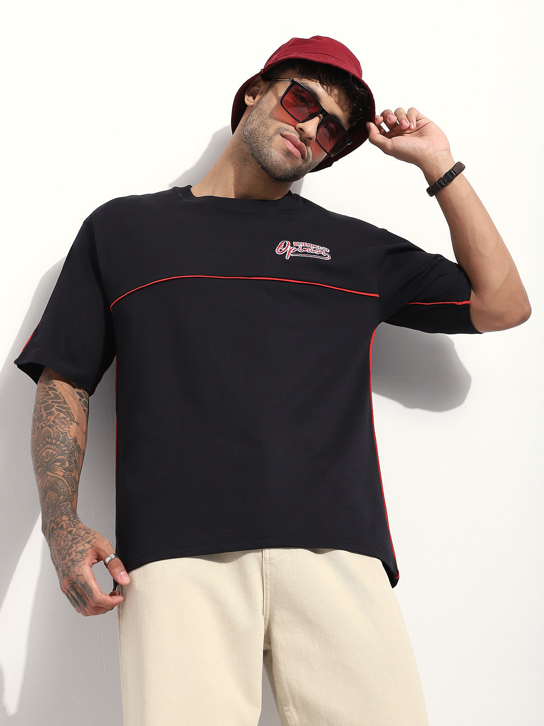 Mens Half Sleeve Round Neck Embroidered Oversized Fit Tshirts