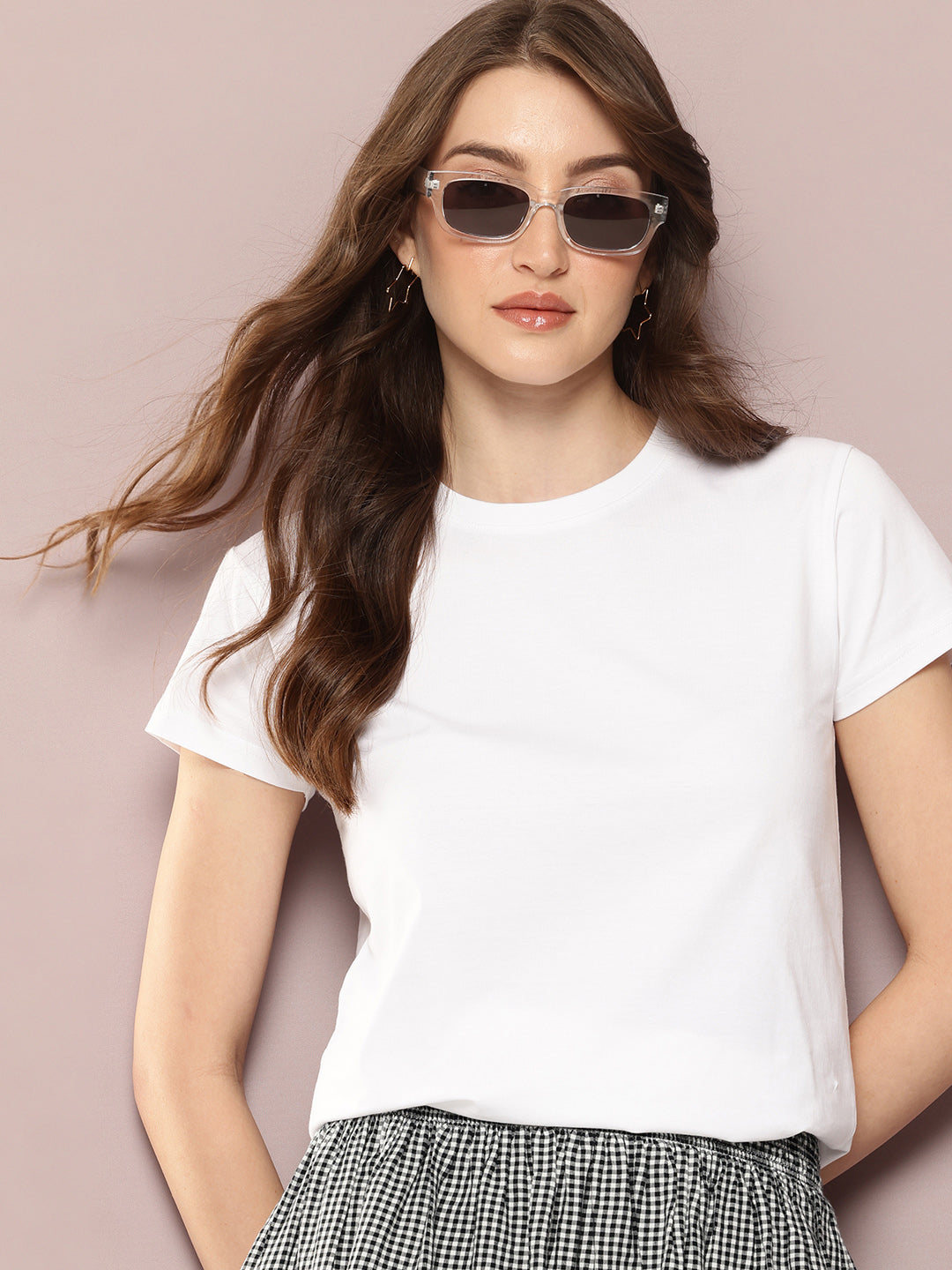 Womens Half Sleeve Round Neck Solid Regular Fit Tshirts