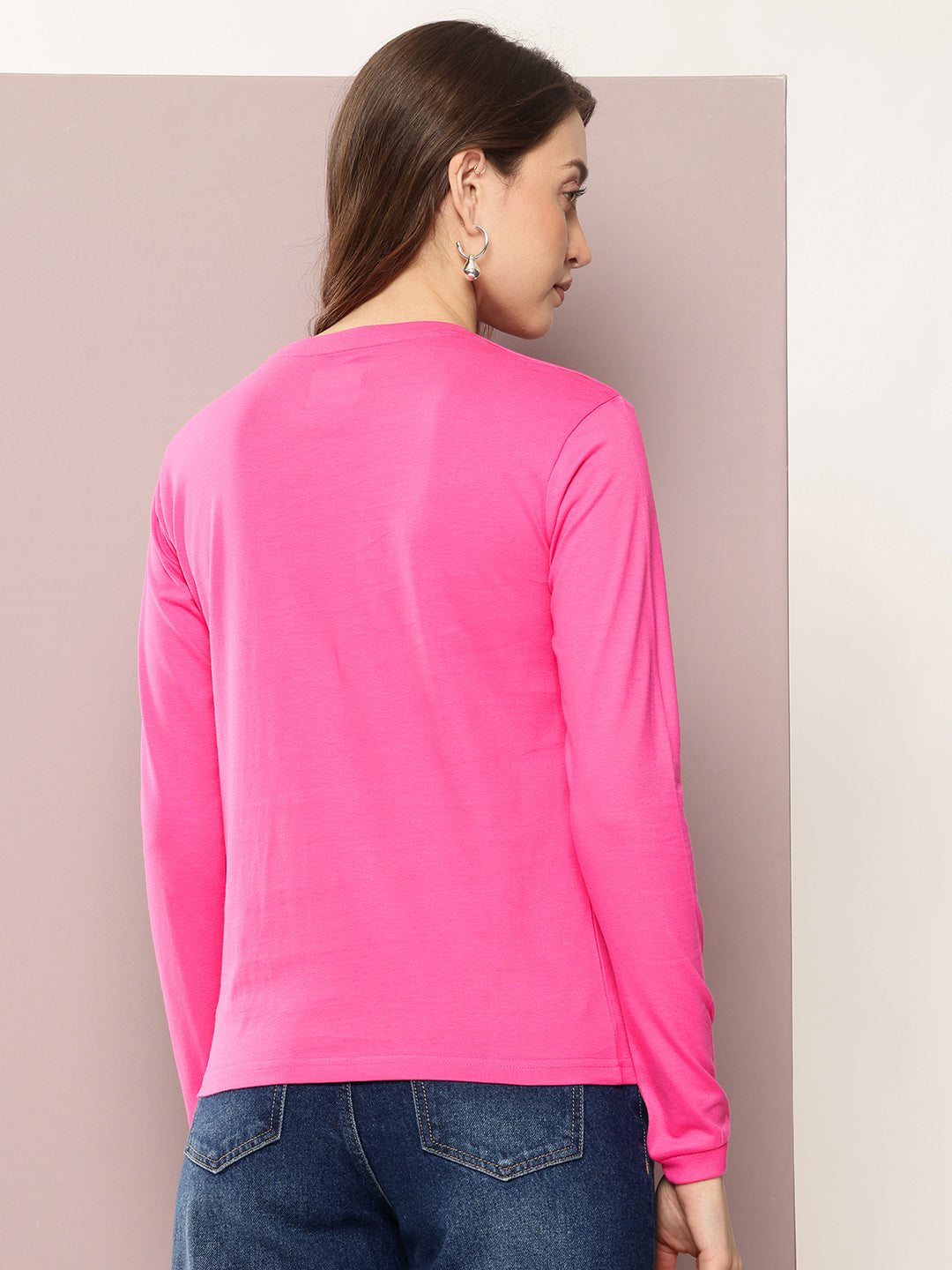 Womens Full Sleeve Round Neck Solid Regular Fit Tshirts
