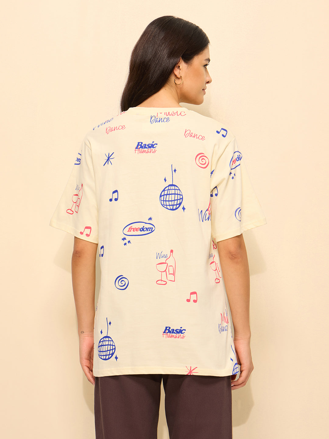 Womens All Over Printed Oversized Fit Cotton T-Shirt