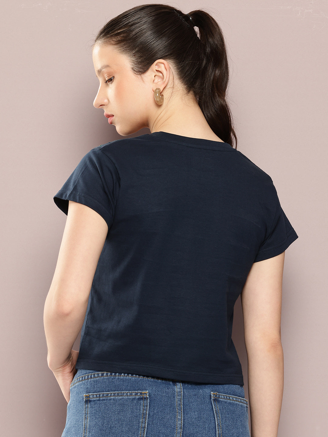 Womens Half Sleeve Round Neck Embroidery Regular Fit Tshirts