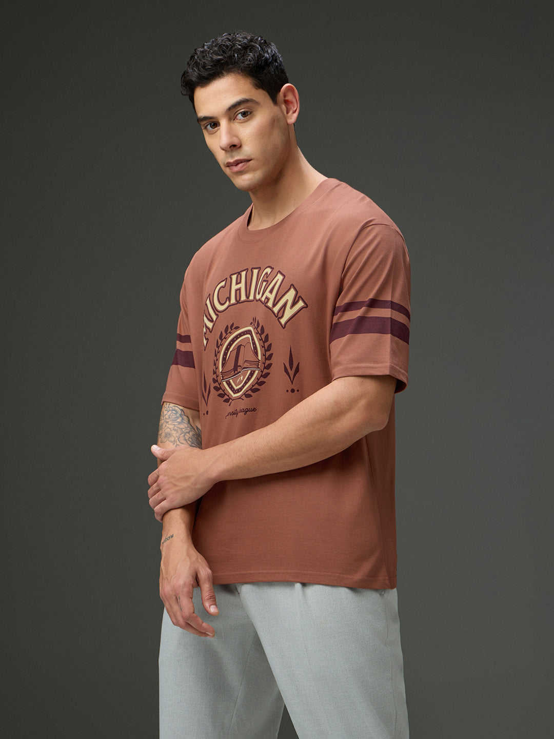 Mens Round Neck Half Sleeve Printed Oversized Fit Tshirt