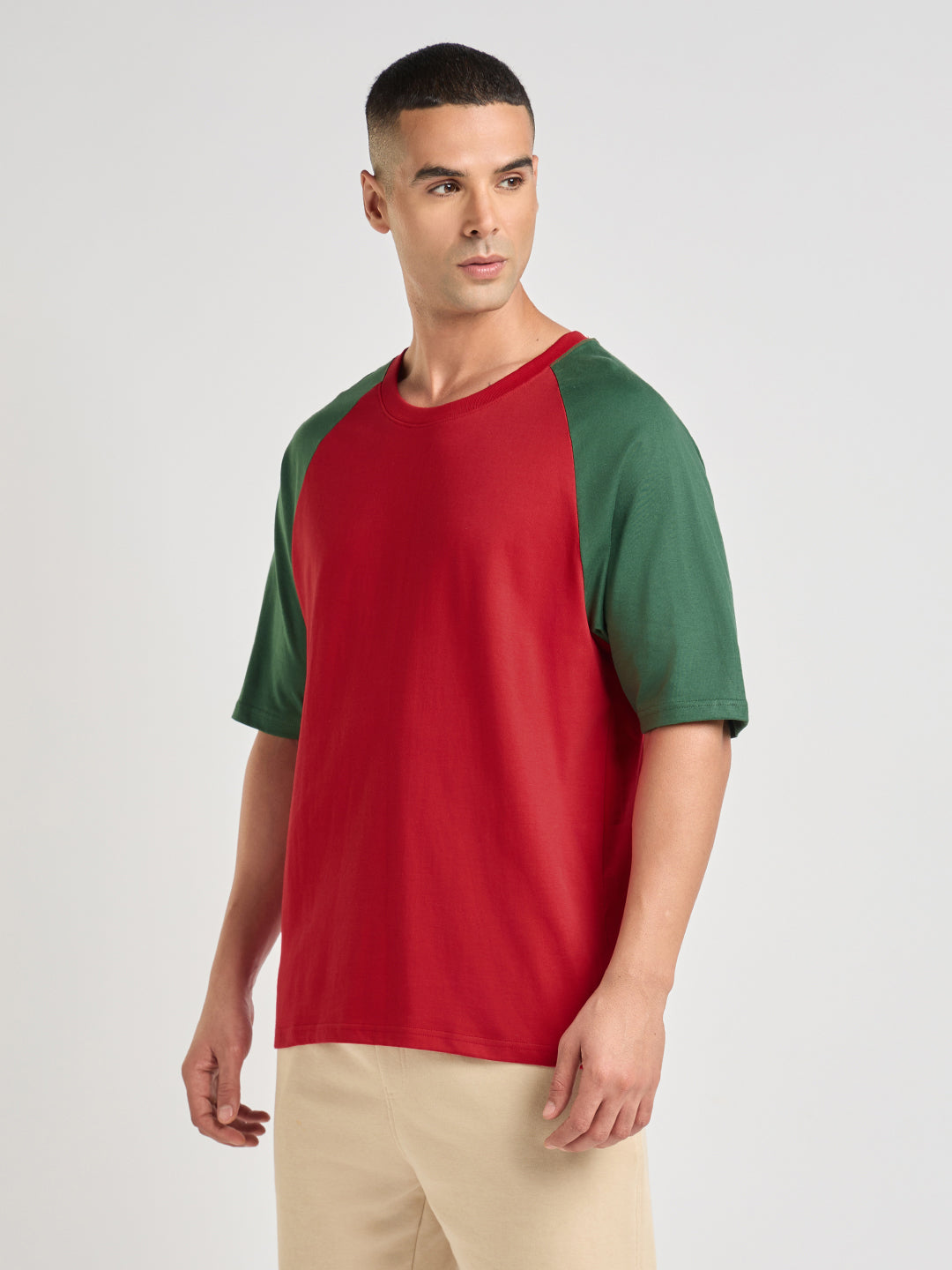 Mens Solid Oversized Raglan Sleeve Round Neck Tshirt
