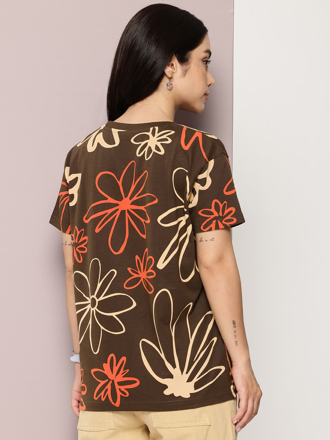 Womens Half Sleeve Round Neck All-Over Printed Boxy Fit Tshirts