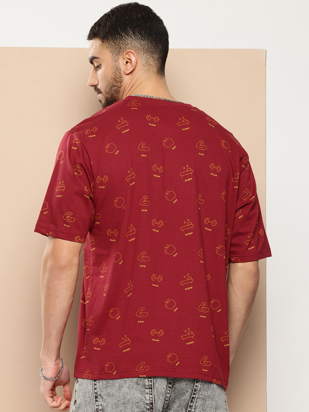 Mens Half Sleeve Round Neck All-Over Printed Oversized Fit Tshirts