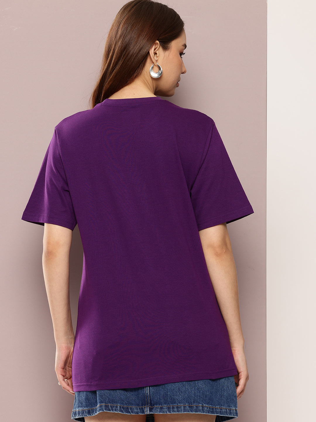 Womens Half Sleeve Round Neck Embroidered Oversized Fit Tshirts