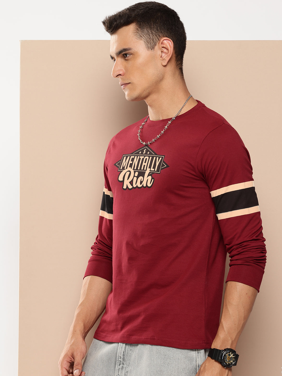 Mens Full Sleeve Round Neck Printed Regular Fit Tshirts