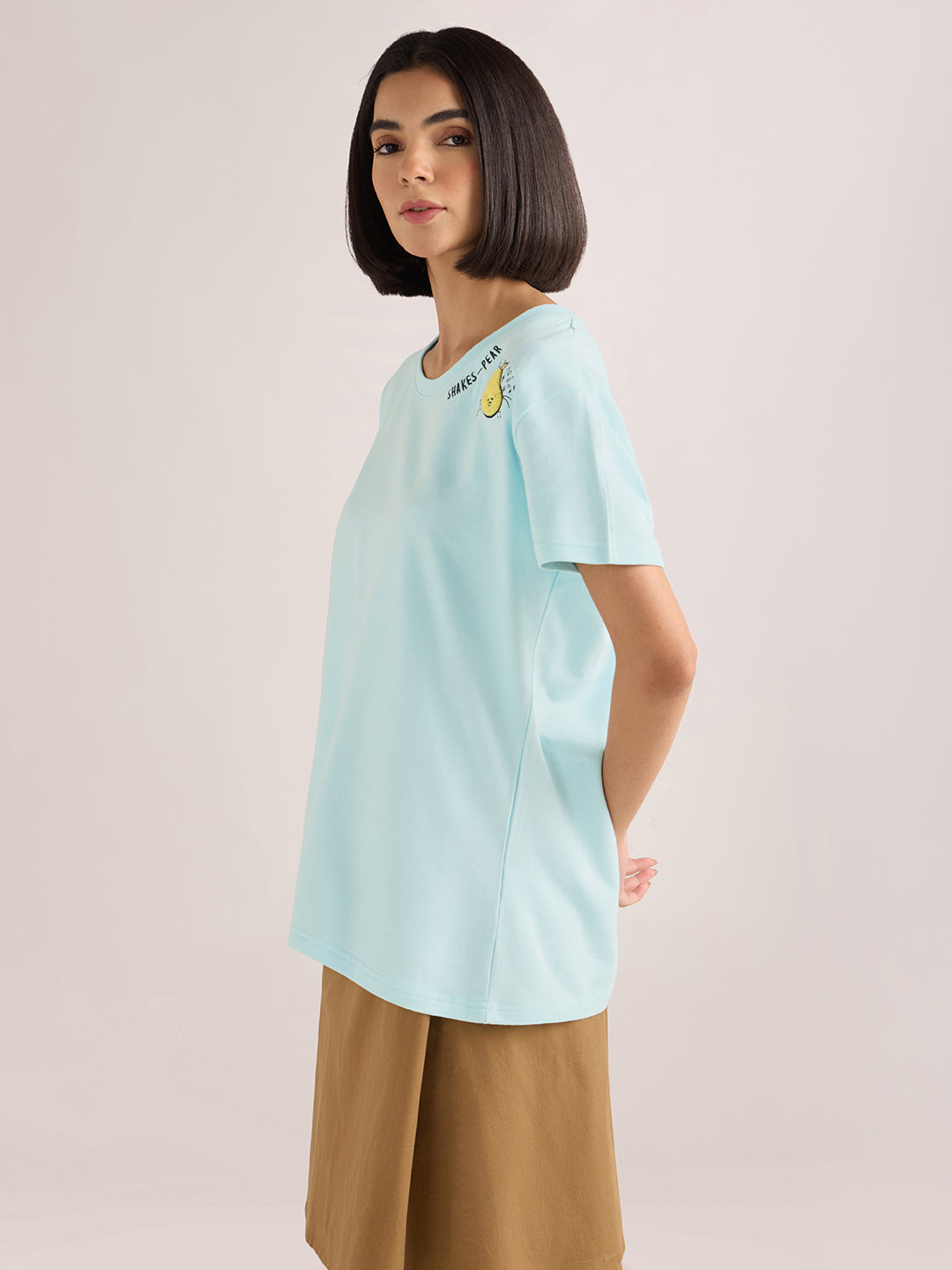 Womens Embroidery Boxy Regular Fit French Terry Cotton Tshirt