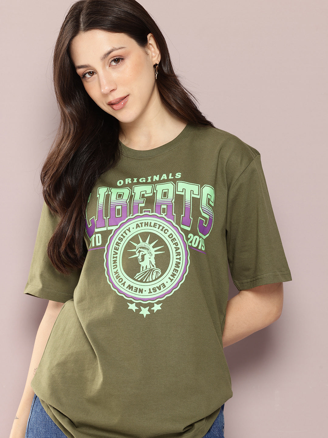 Womens Half Sleeve Round Neck Printed Oversized Fit Tshirts