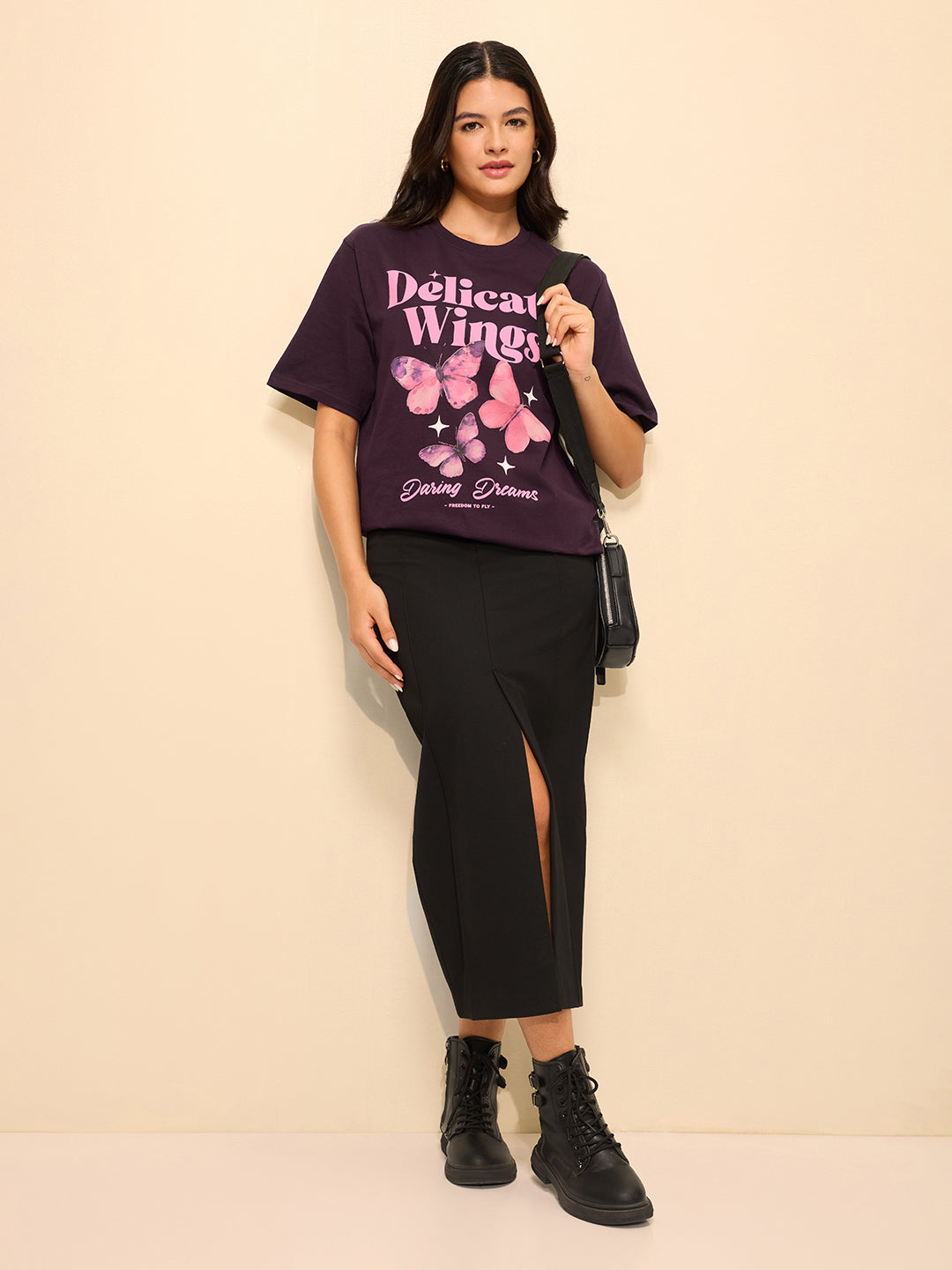 Womens Printed Oversized Fit Cotton T-Shirt