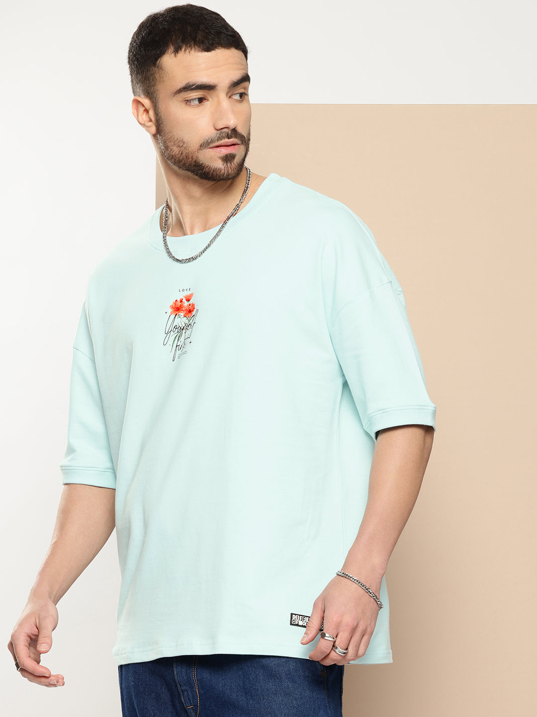 Mens Half Sleeve Round Neck Back Printed Oversized Fit Tshirts