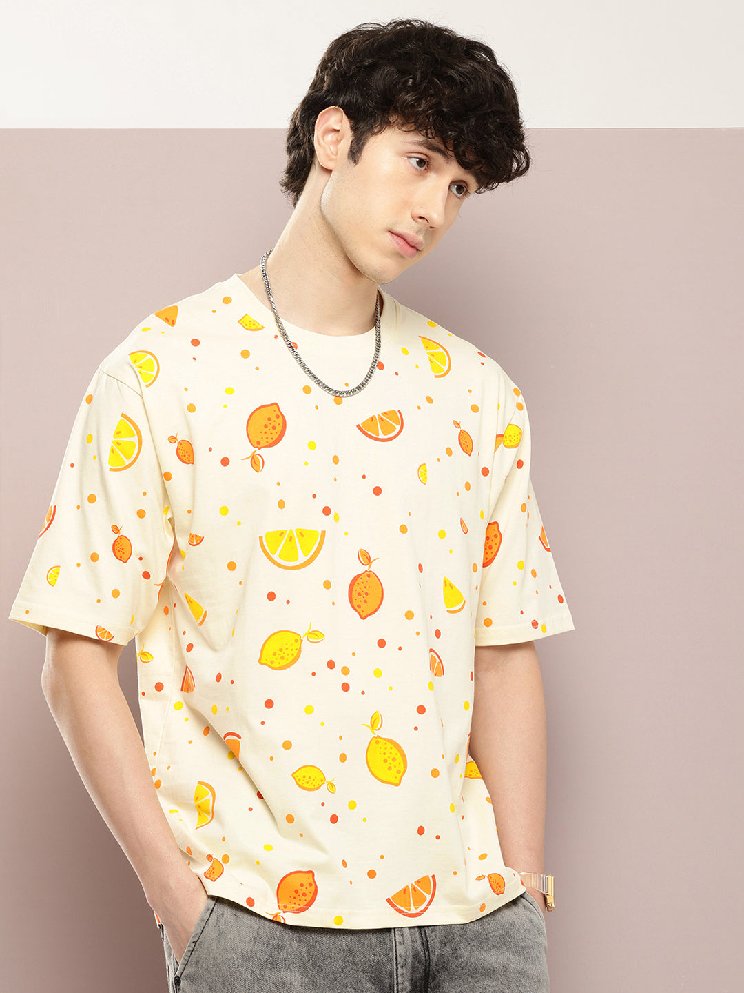 Mens Half Sleeve Round Neck All-Over Printed Oversized Fit Tshirts