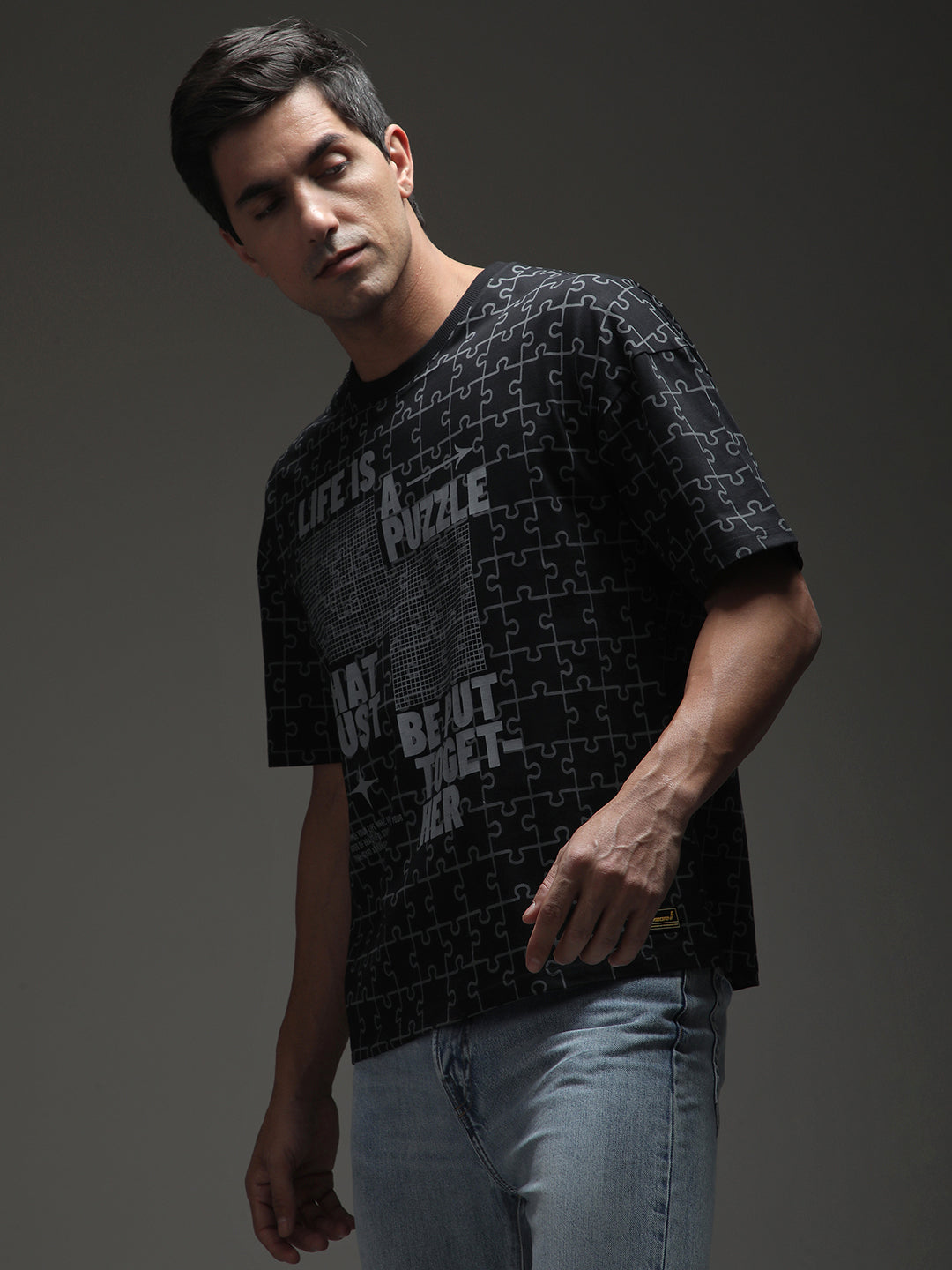 Mens Half Sleeve Drop Shoulder Printed Oversized Fit T-Shirts