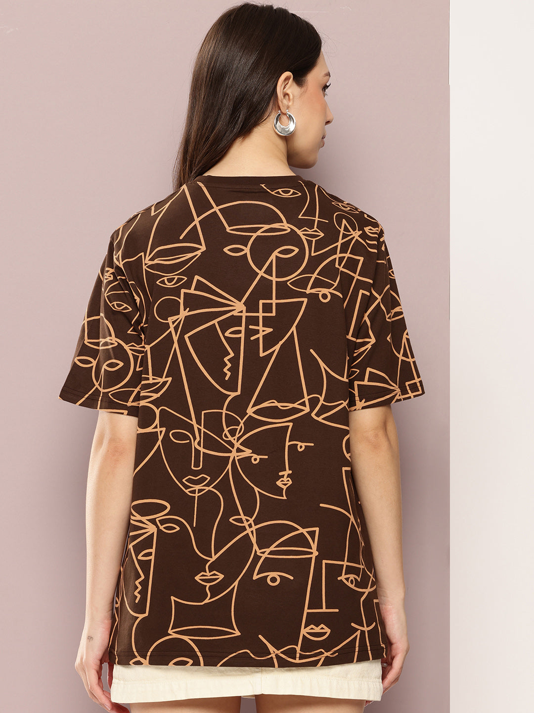 Womens Half Sleeve Round Neck All-Over Printed Oversized Fit Tshirts