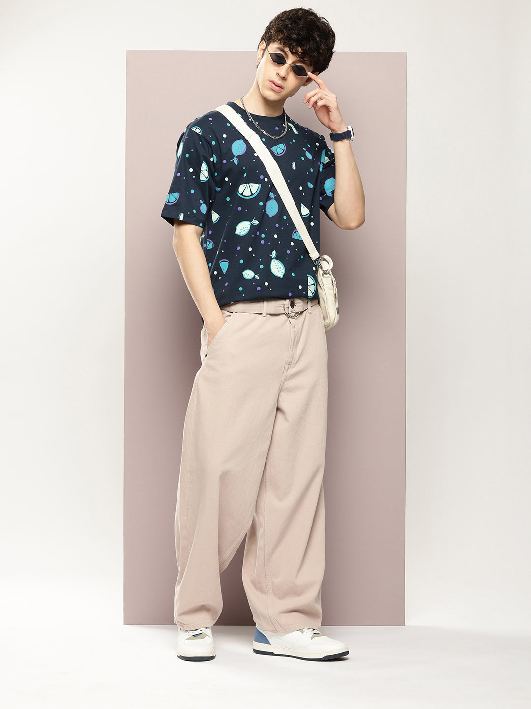 Mens Half Sleeve Round Neck All-Over Printed Oversized Fit Tshirts