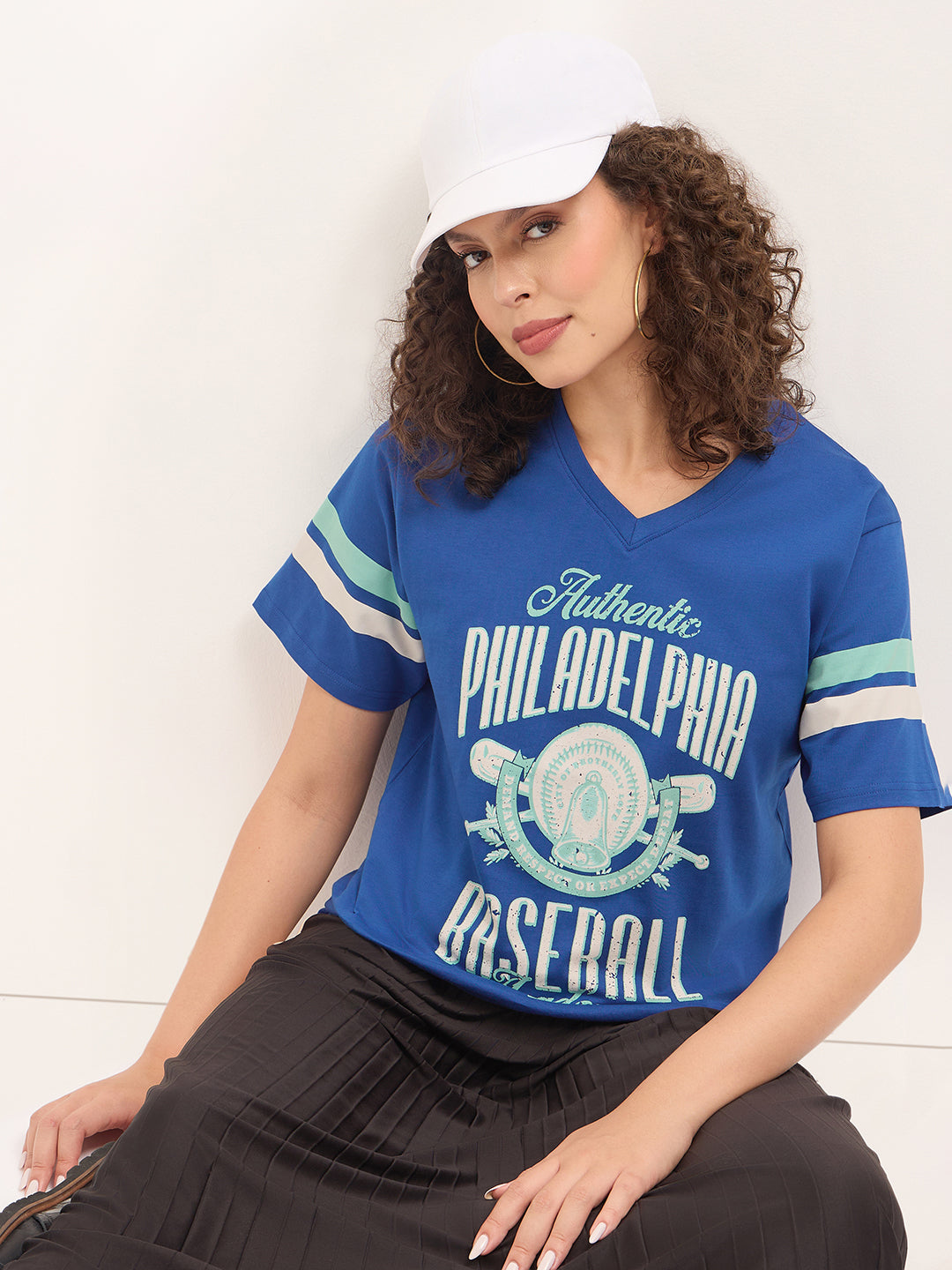 Womens Half Sleeve V-Neck Printed Oversized Fit Tshirts