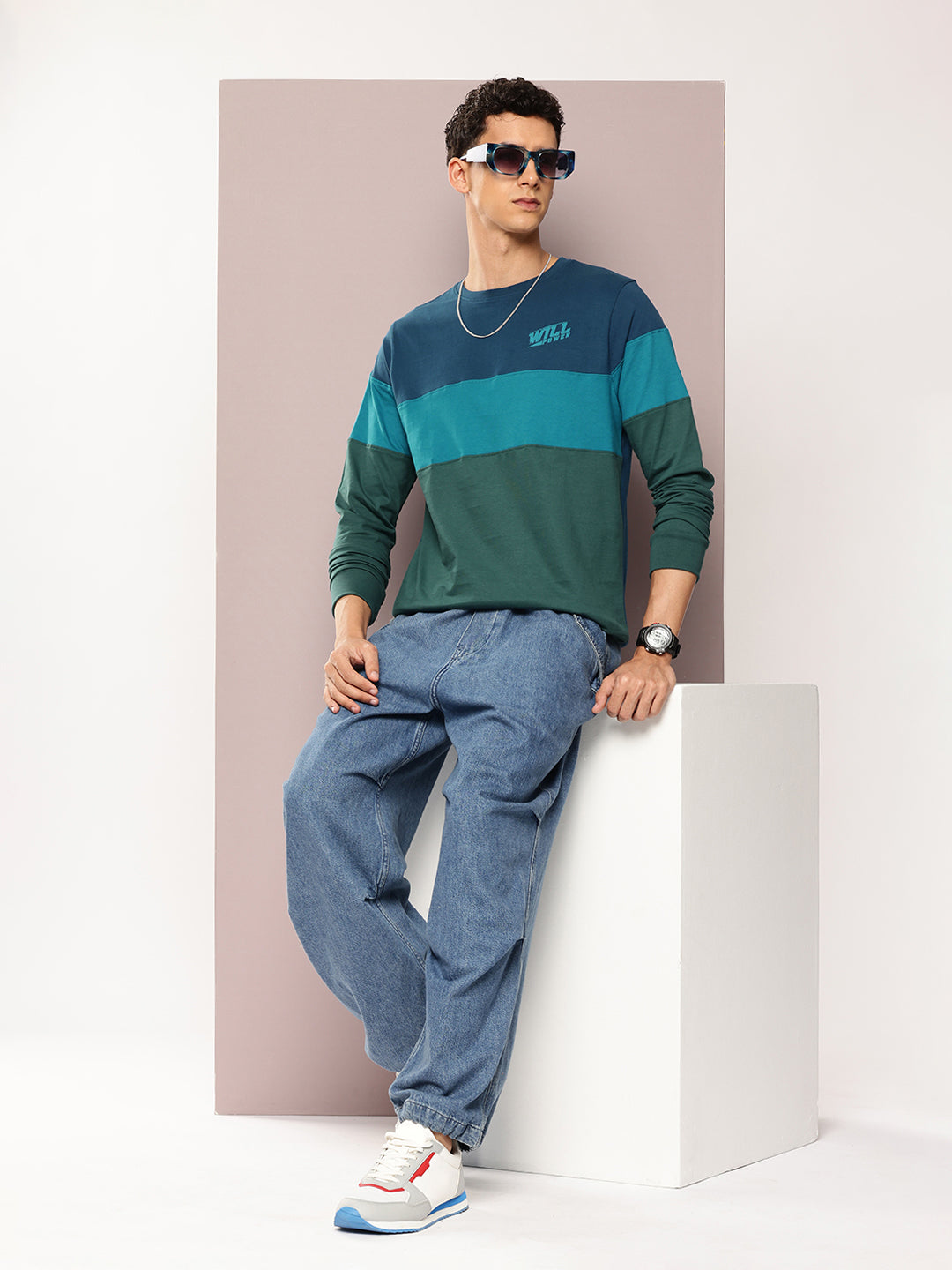 Mens Full Sleeve Round Neck Colourblocked Regular Fit Tshirts