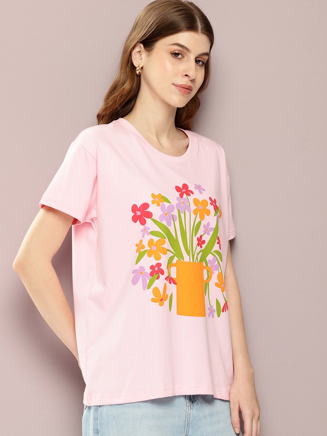 Womens Half Sleeve Round Neck Boxy Fit T-Shirts