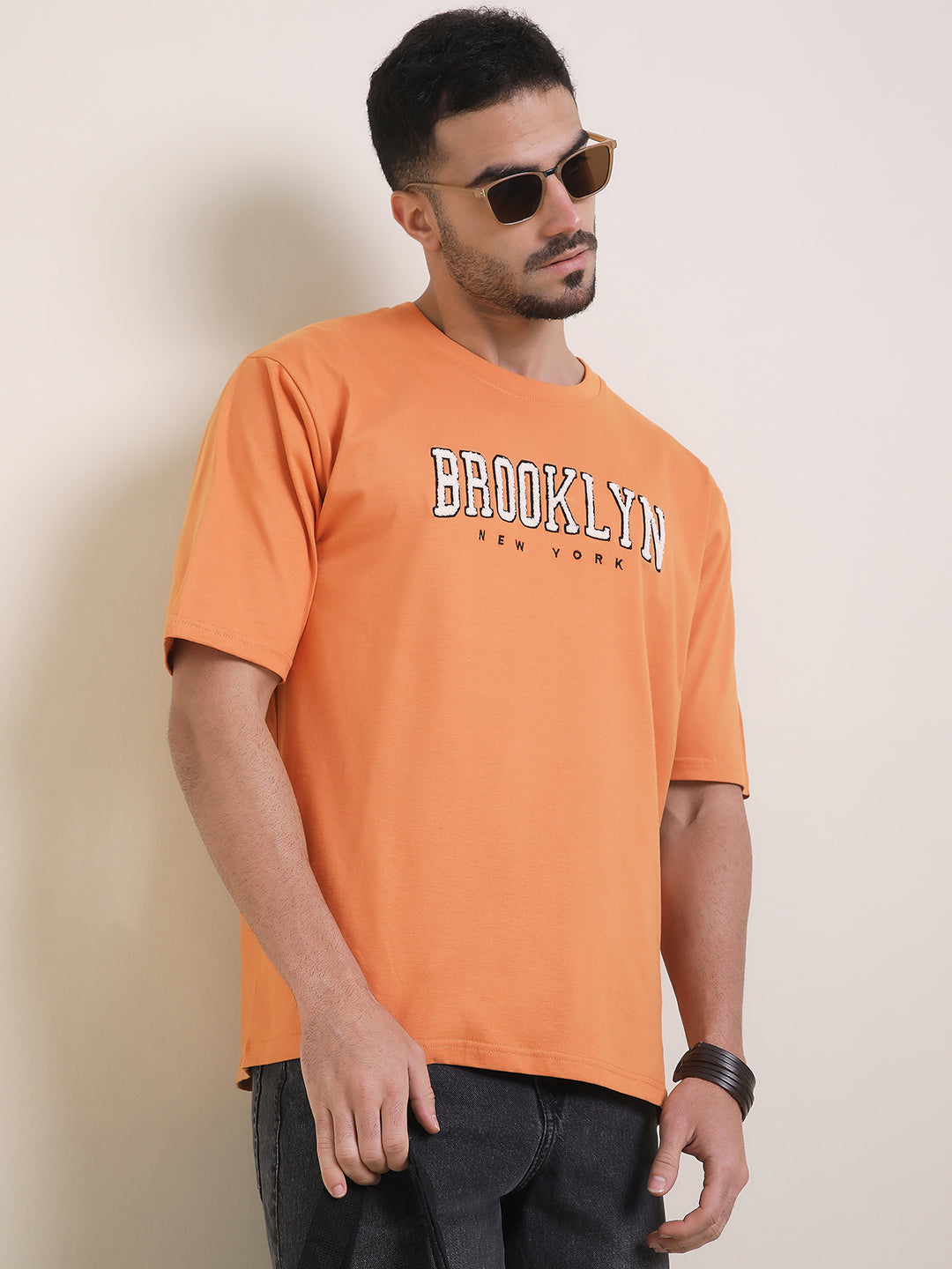 Mens Half Sleeve Round Neck Embroidered Oversized Fit Tshirts