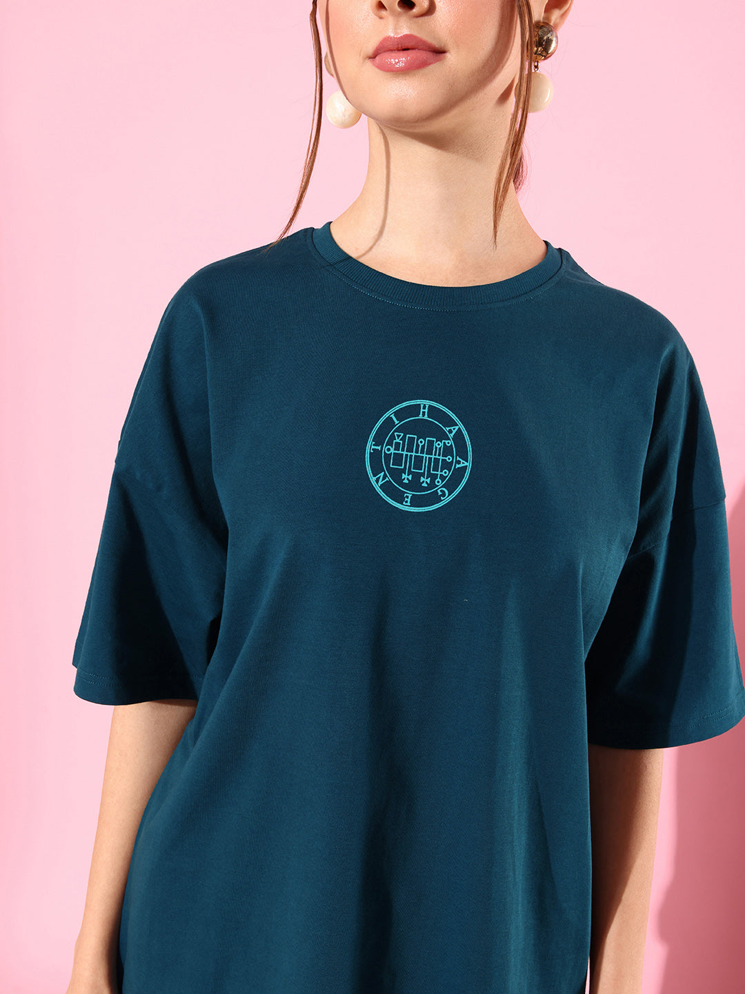 Womens Half Sleeve Drop Shoulder Printed Oversized Fit T-Shirts