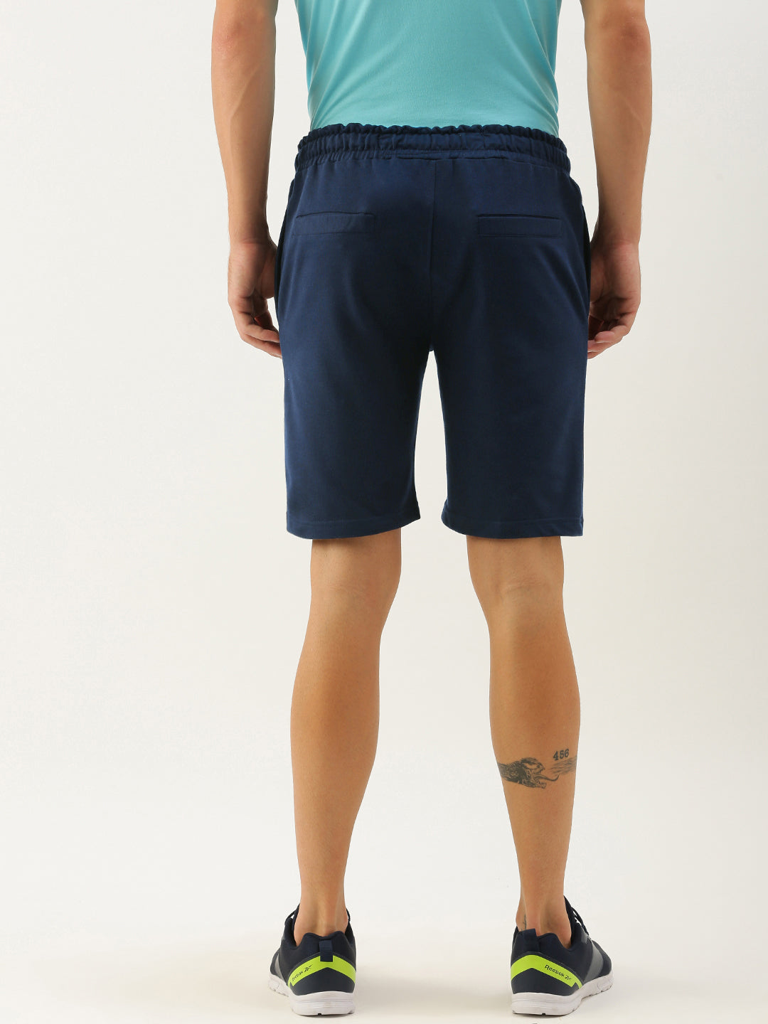 Men Navy Blue Brand Logo Printed Mid-Rise Regular Shorts