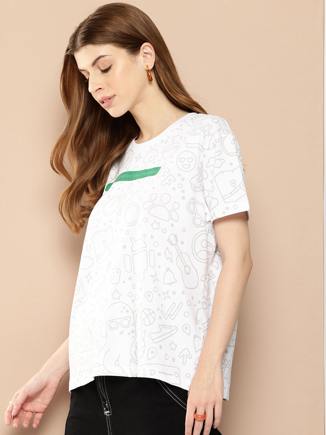 Womens Half Sleeve Round Neck All-Over Printed Boxy Fit Tshirts