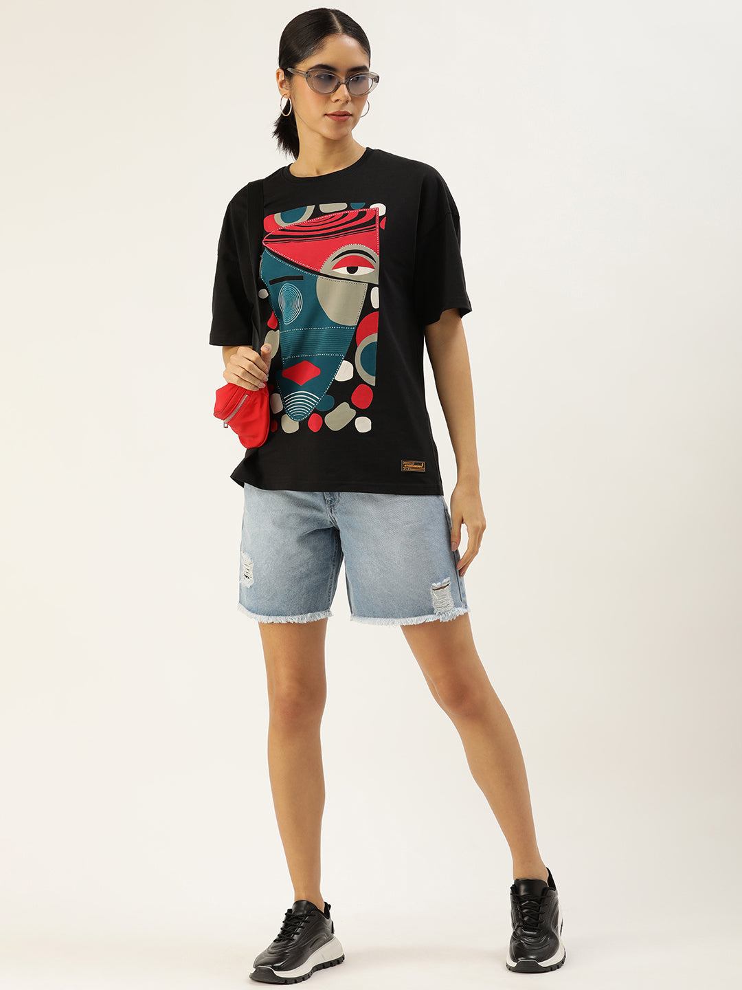 Womens Half Sleeve Drop Shoulder Printed Oversized Fit T-Shirts
