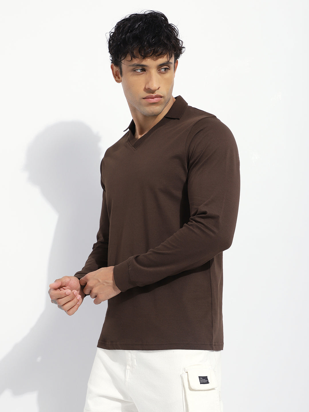 Mens Full Sleeve V-Neck Solid Regular Fit Tshirts