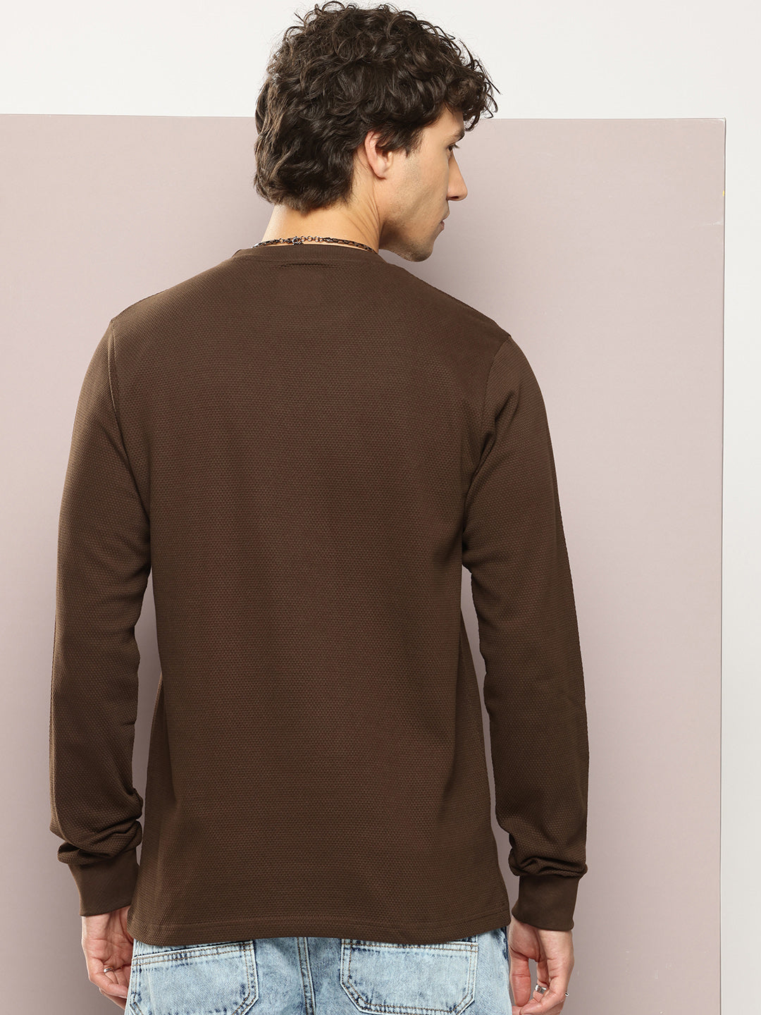 Mens Full Sleeve Round Neck Solid Regular Fit Tshirts