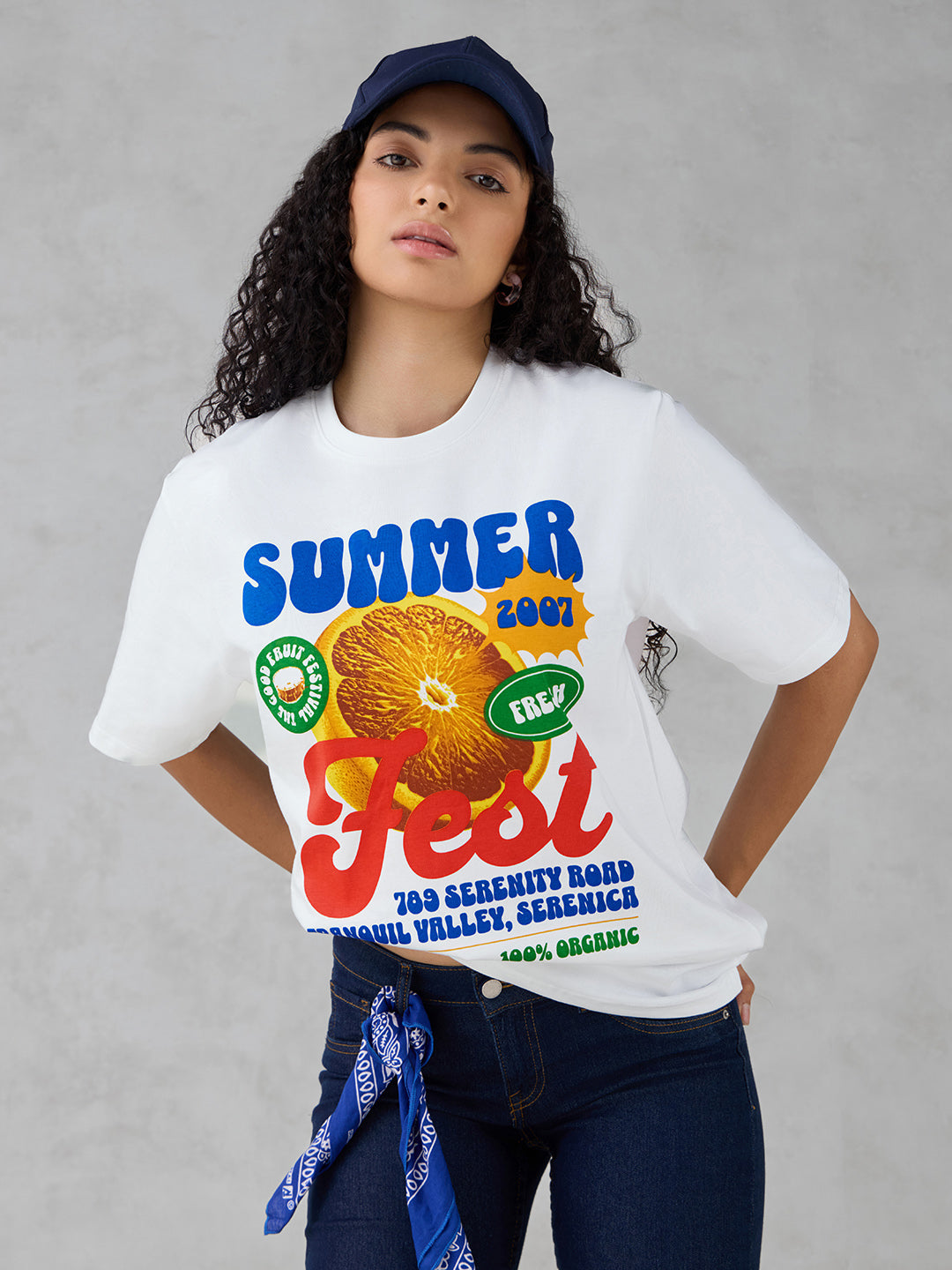 Womens Half Sleeve Printed Oversized Fit Tshirt