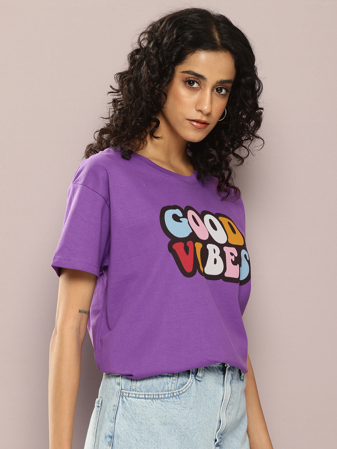 Womens Half Sleeve Round Neck Printed Boxy Fit Tshirts