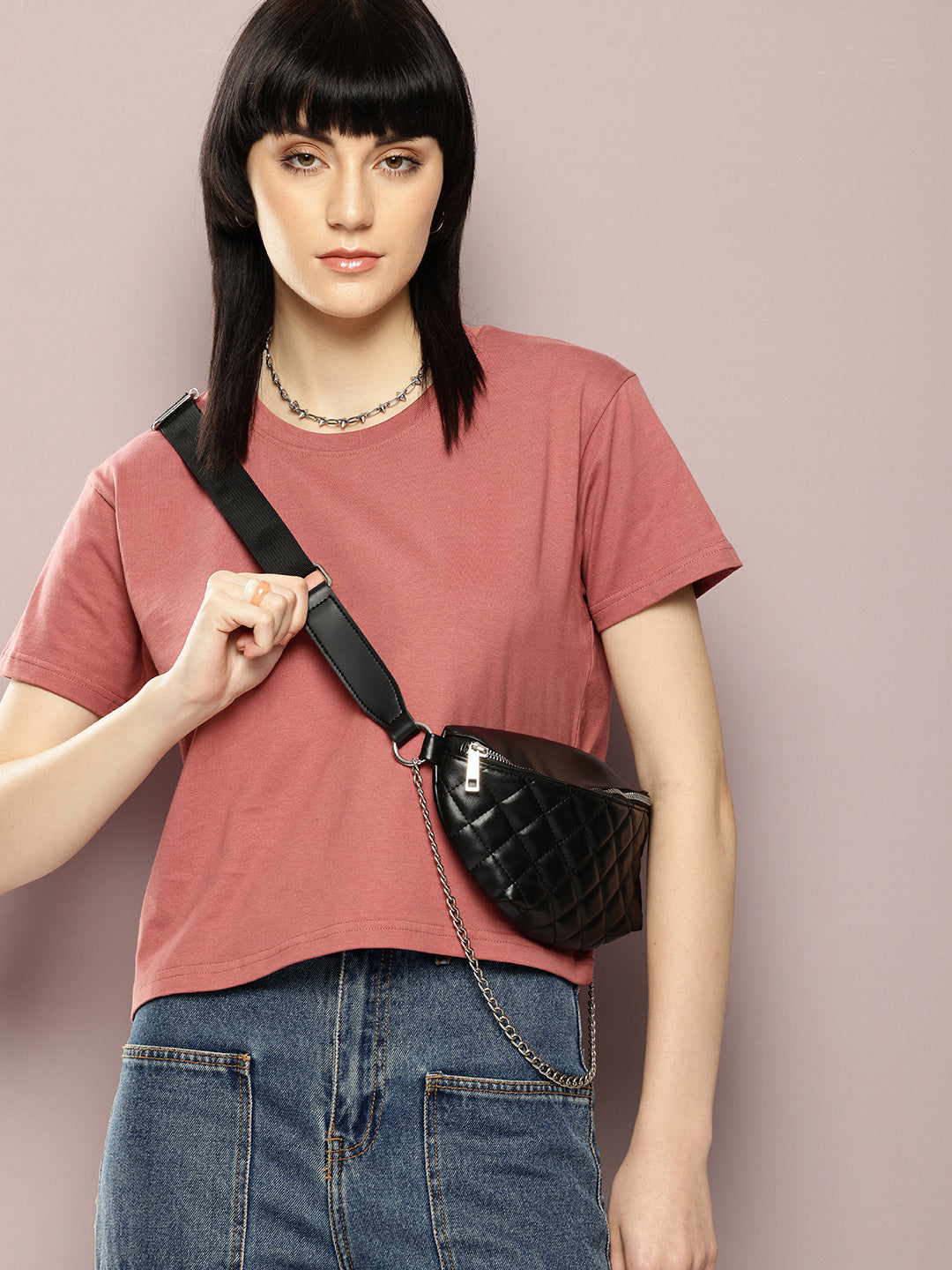 Womens Half Sleeve Round Neck Solid Boxy Fit Tshirts