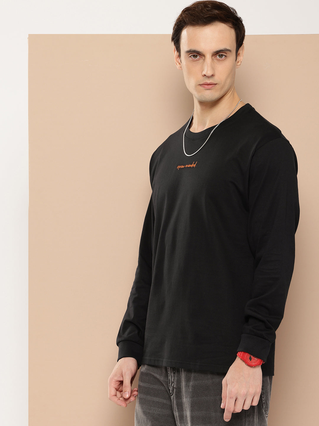 Mens Full Sleeve Round Neck Back Printed Oversized Fit Tshirts