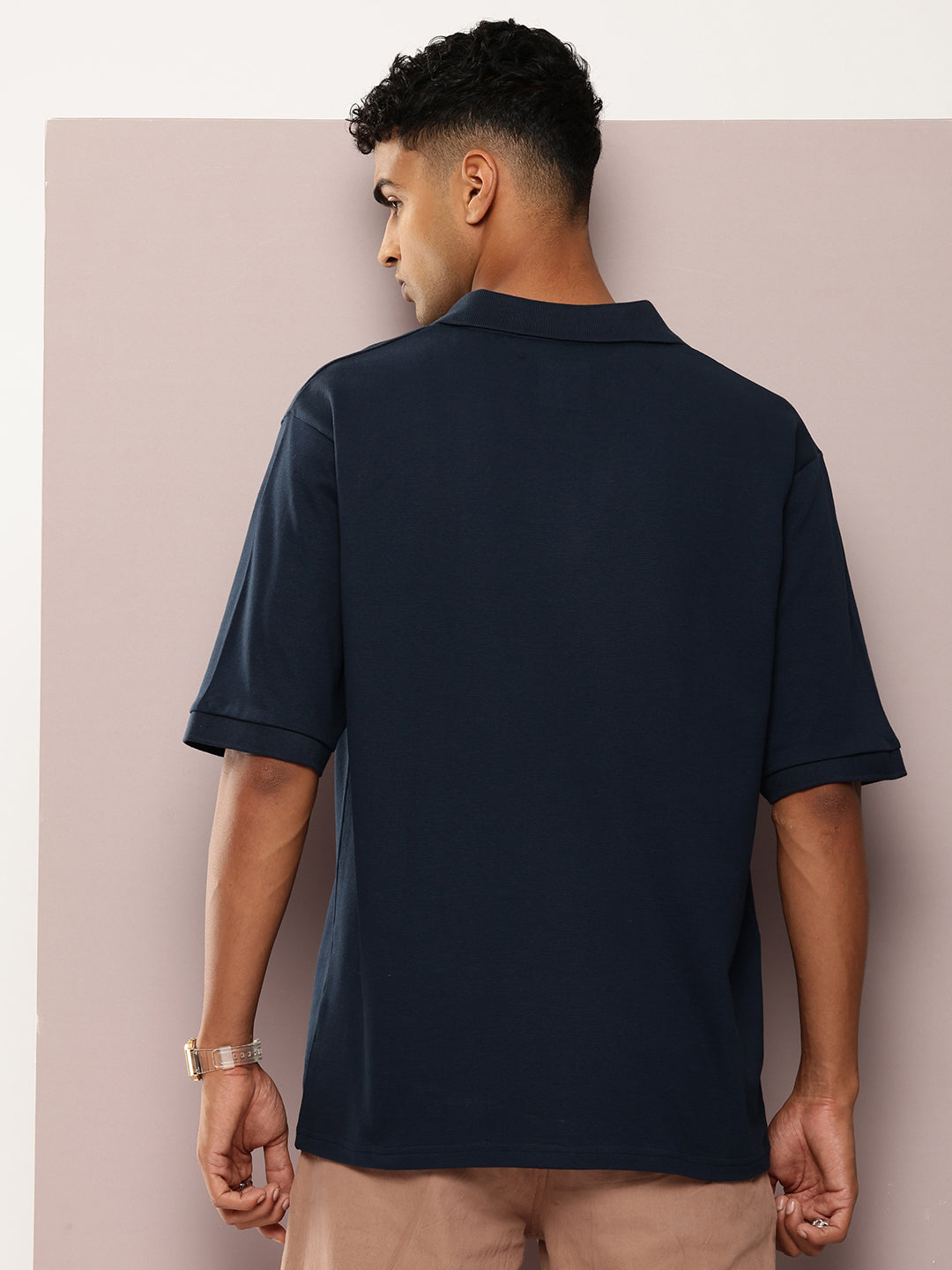 Mens Half Sleeve Polo Neck Solid Oversized Fit Tshirts