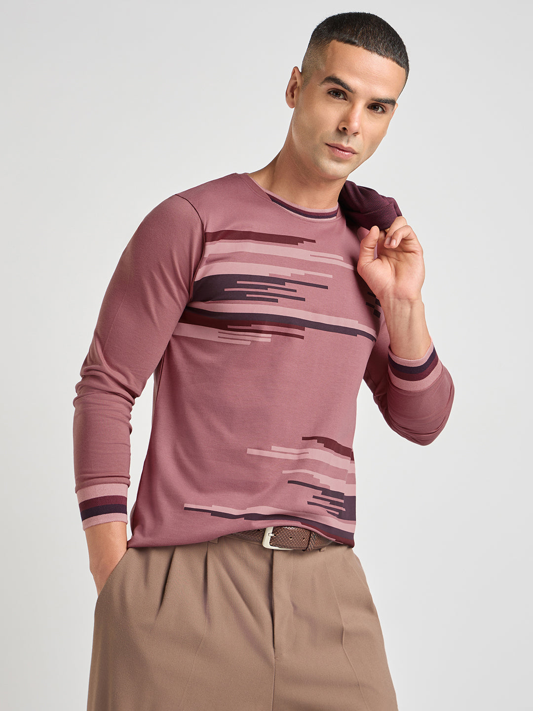 Mens Printed Regular Fit Full Sleeve Round Neck Tshirt