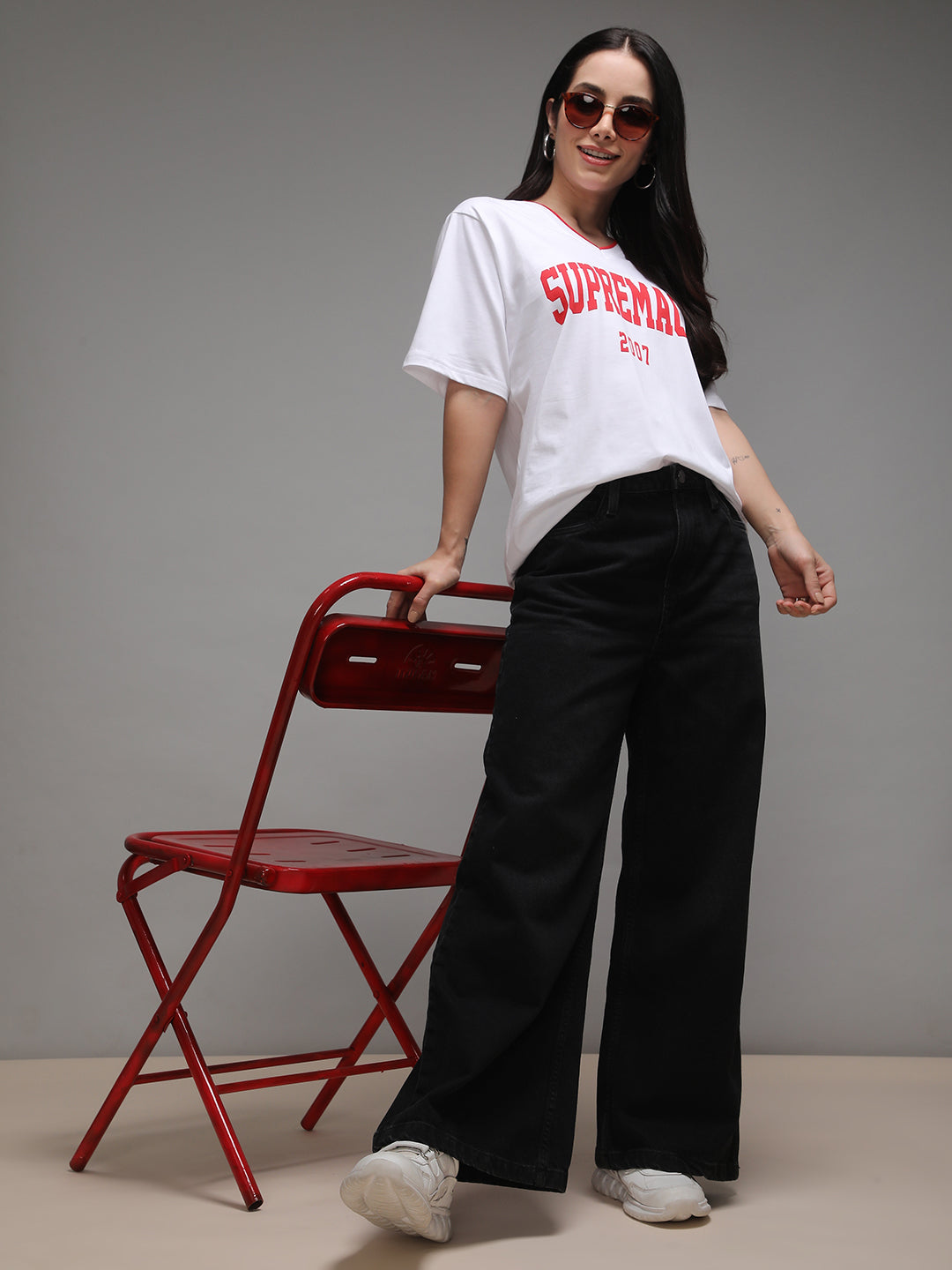 Womens Half Sleeve V-Neck Printed Oversized Fit Tshirts