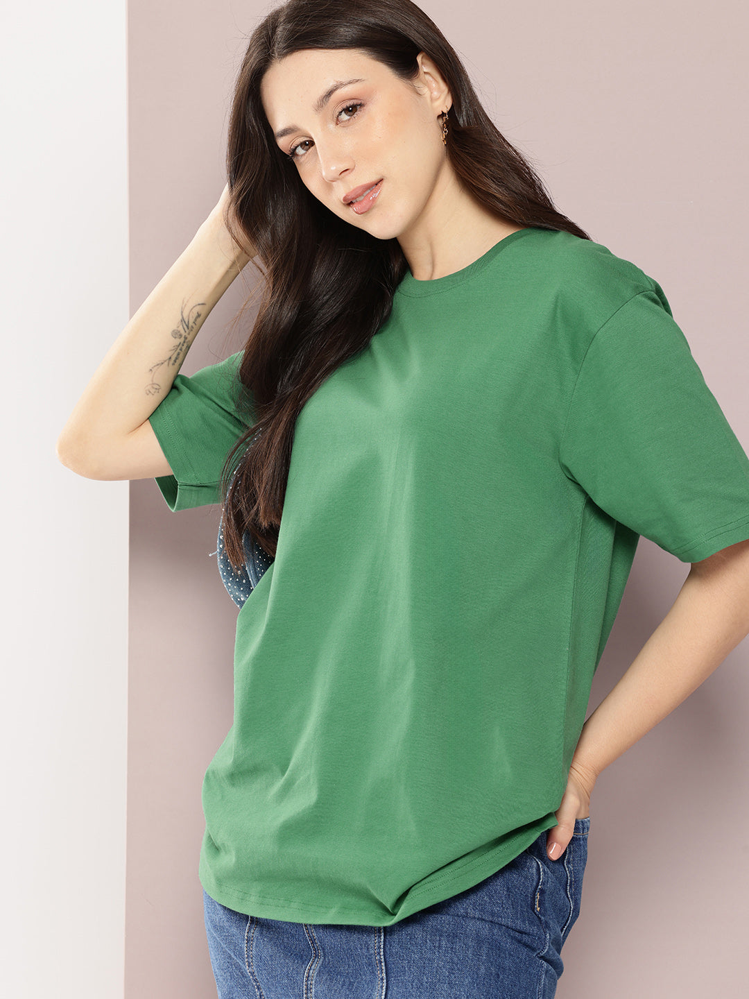 Womens Half Sleeve Round Neck Solid Oversized Fit Tshirts