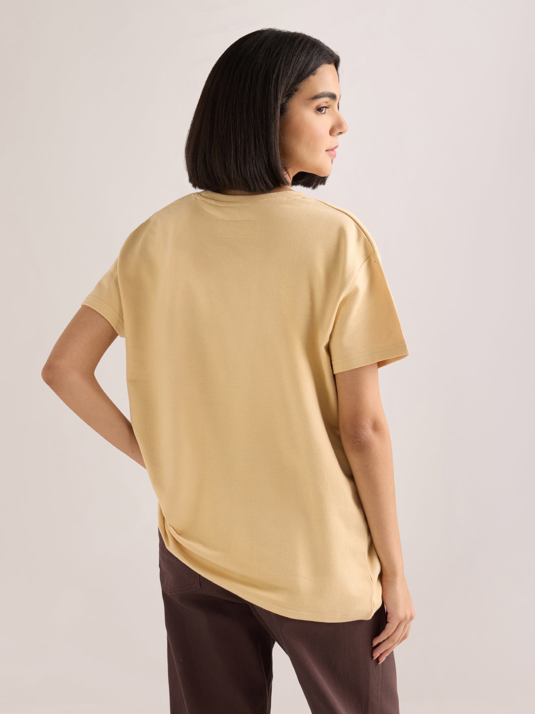 Womens Embroidery Boxy Regular Fit French Terry Cotton Tshirt