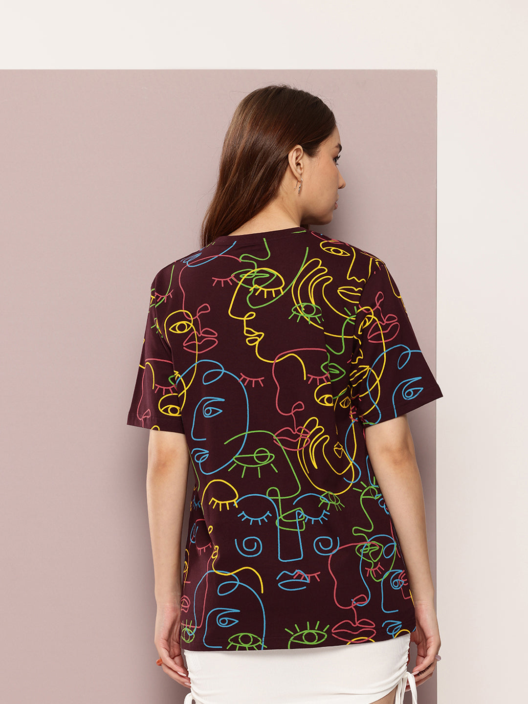 Womens Half Sleeve Round Neck All-Over Printed Oversized Fit Tshirts